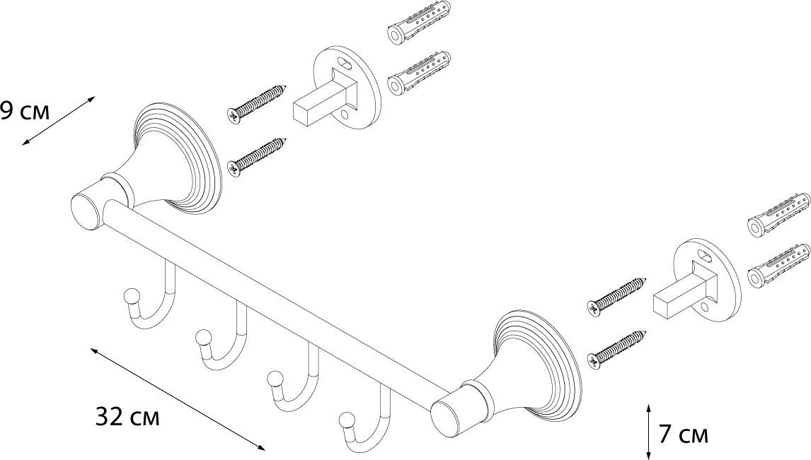 Планка 4 крючка Fixsen Luksor, FX-71605-4B
