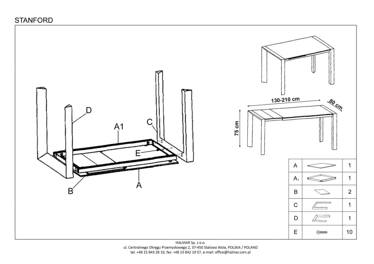 Стол обеденный Halmar Stanford, раскладной белый, V-CH-STANFORD-ST