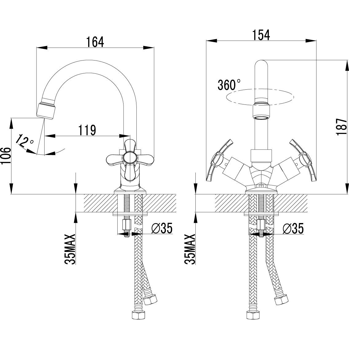 Смеситель для умывальника двуручный с поворотным изливом Lemark Partner, LM6547C