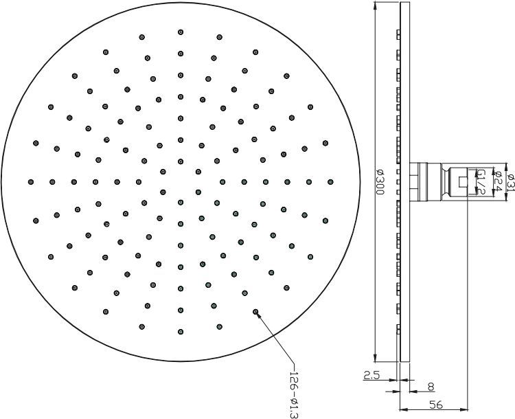 Верхний душ Ø30 см Omnires, WG130CR