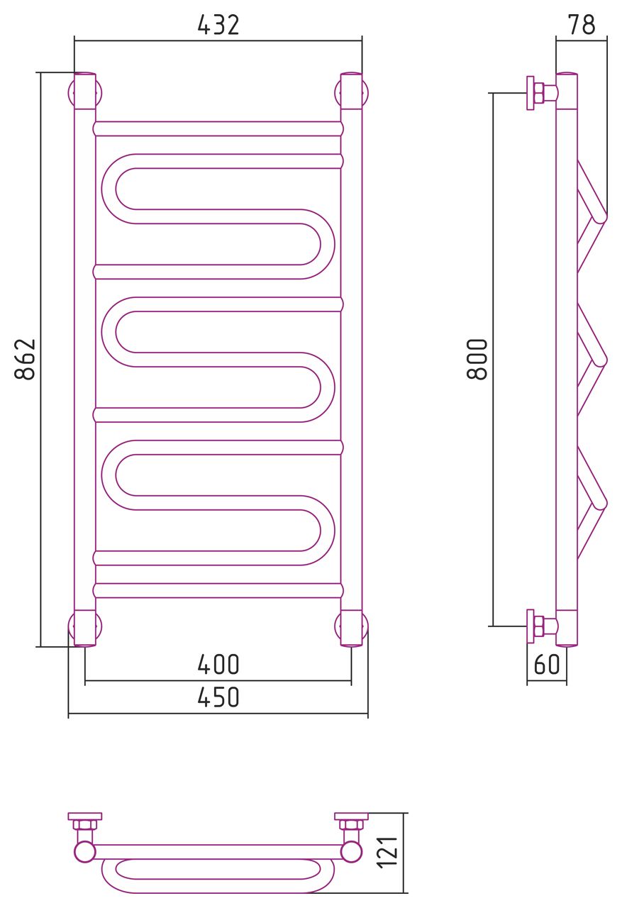 Водяной полотенцесушитель Сунержа Элегия 800x400