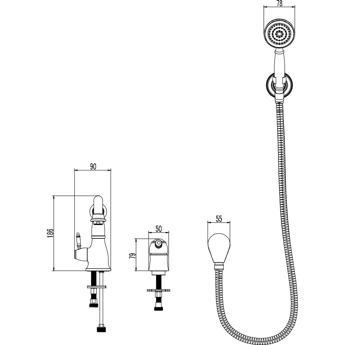 Смеситель для ванны встраиваемый на 2 отверстия с аксессуарами Lemark Villa, LM4847C