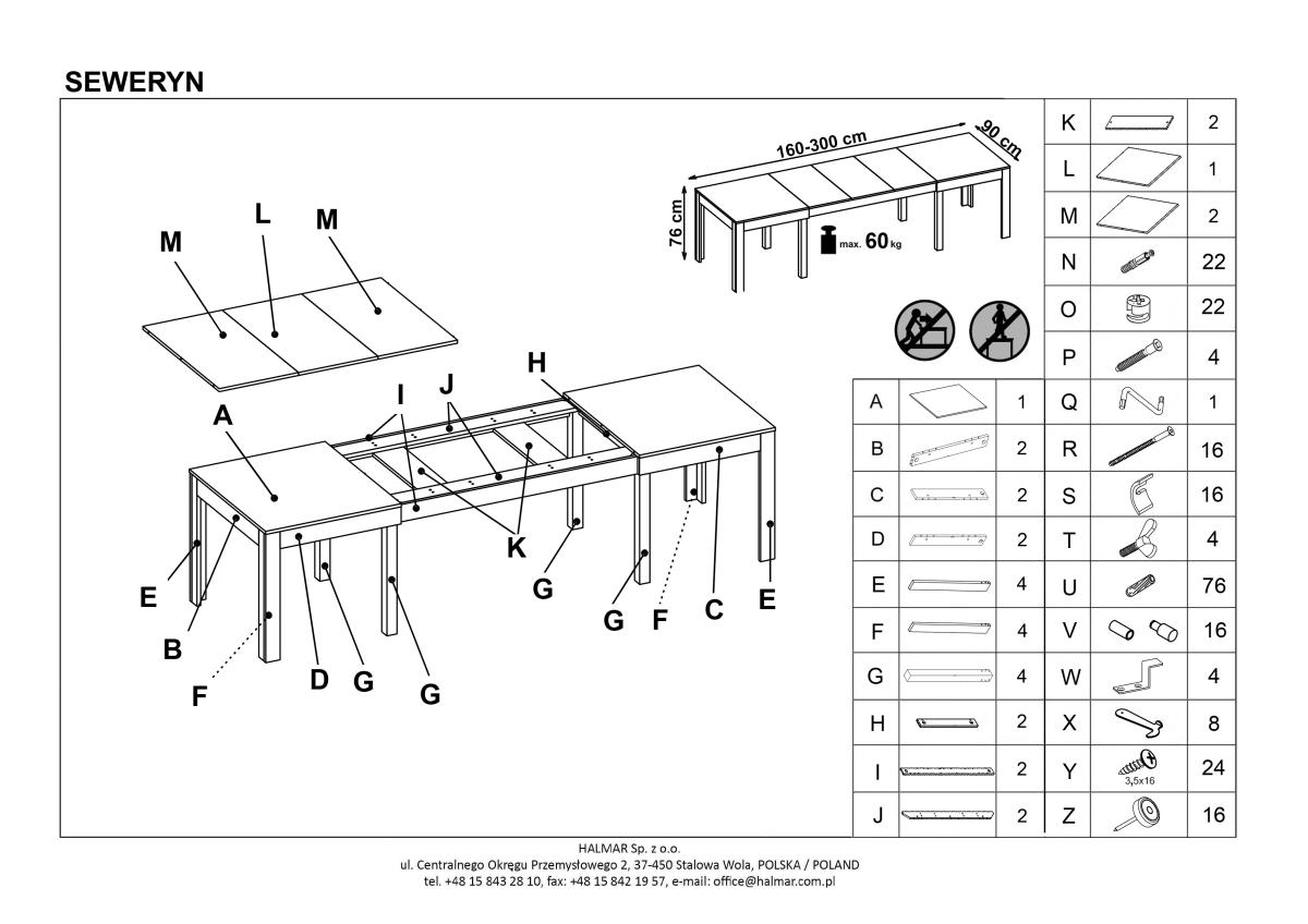 Стол обеденный Halmar Seweryn дуб сонома, V-PL-SEWERYN-ST-SONOMA