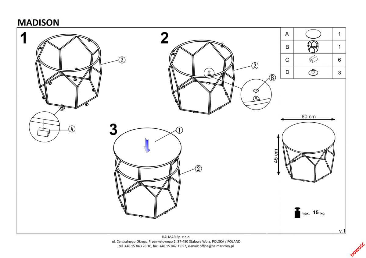 Стол журнальный Halmar Madison белый мрамор/золотой, V-CH-MADISON-LAW