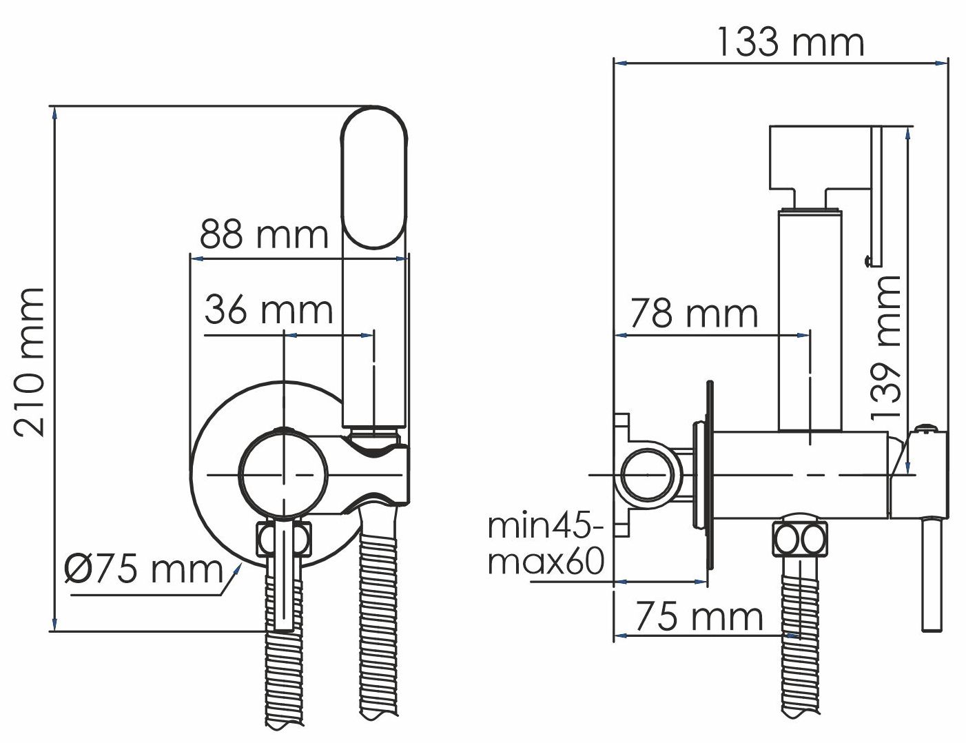 Встраиваемый смеситель для душа с гигиенической лейкой WasserKRAFT, A70638