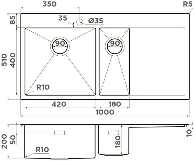 Мойка Omoikiri Akisame 100-2-IN-L, 4973544