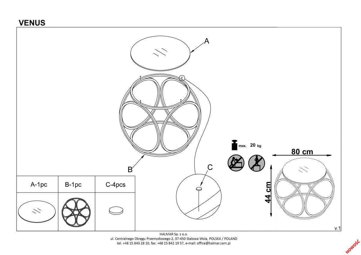 Стол журнальный Halmar Venus дымчатый, V-CH-VENUS-LAW
