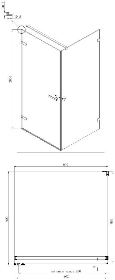 Квадратное душевое ограждение Ambassadro Amber 10011102L