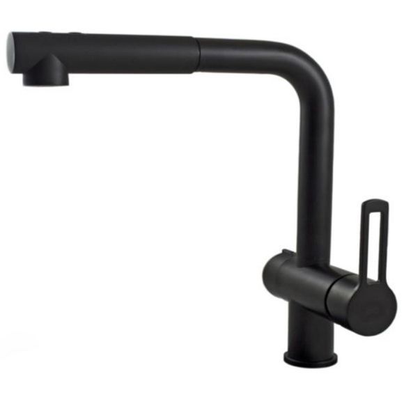 Смеситель для кухни с выдвижным душем и фильтром Paffoni Ringo черный матовый, RIN295NO