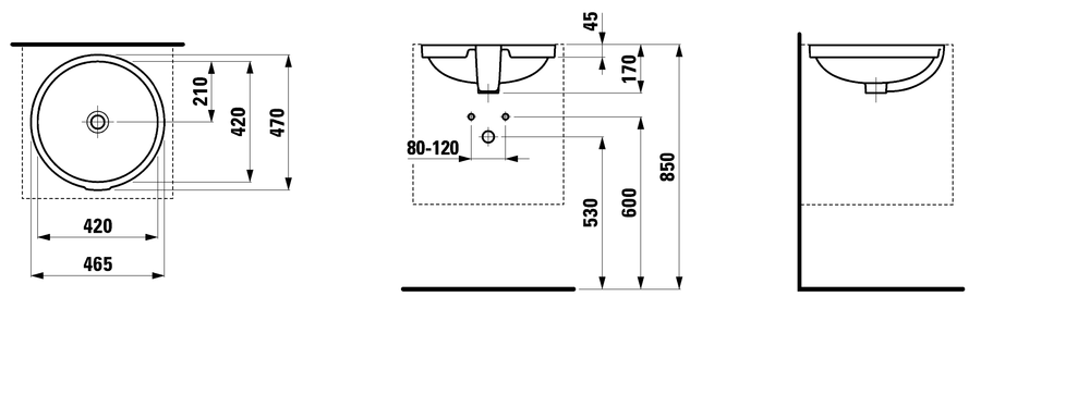 Раковина встраиваемая снизу Laufen Pro 42x42, 8.1896.1.000.109.1