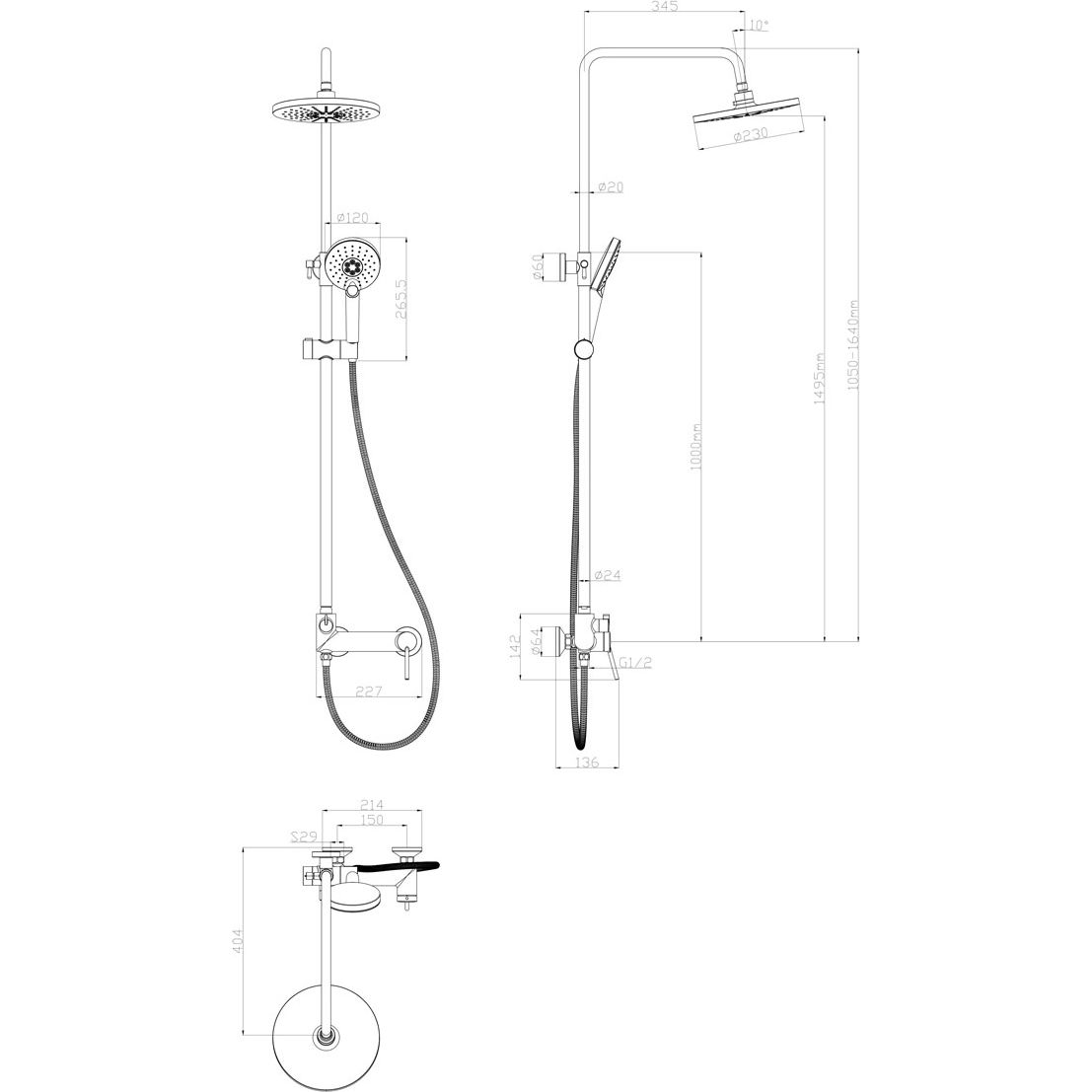 Смеситель для душа с верхней душевой лейкой Lemark Minima, LM3860C