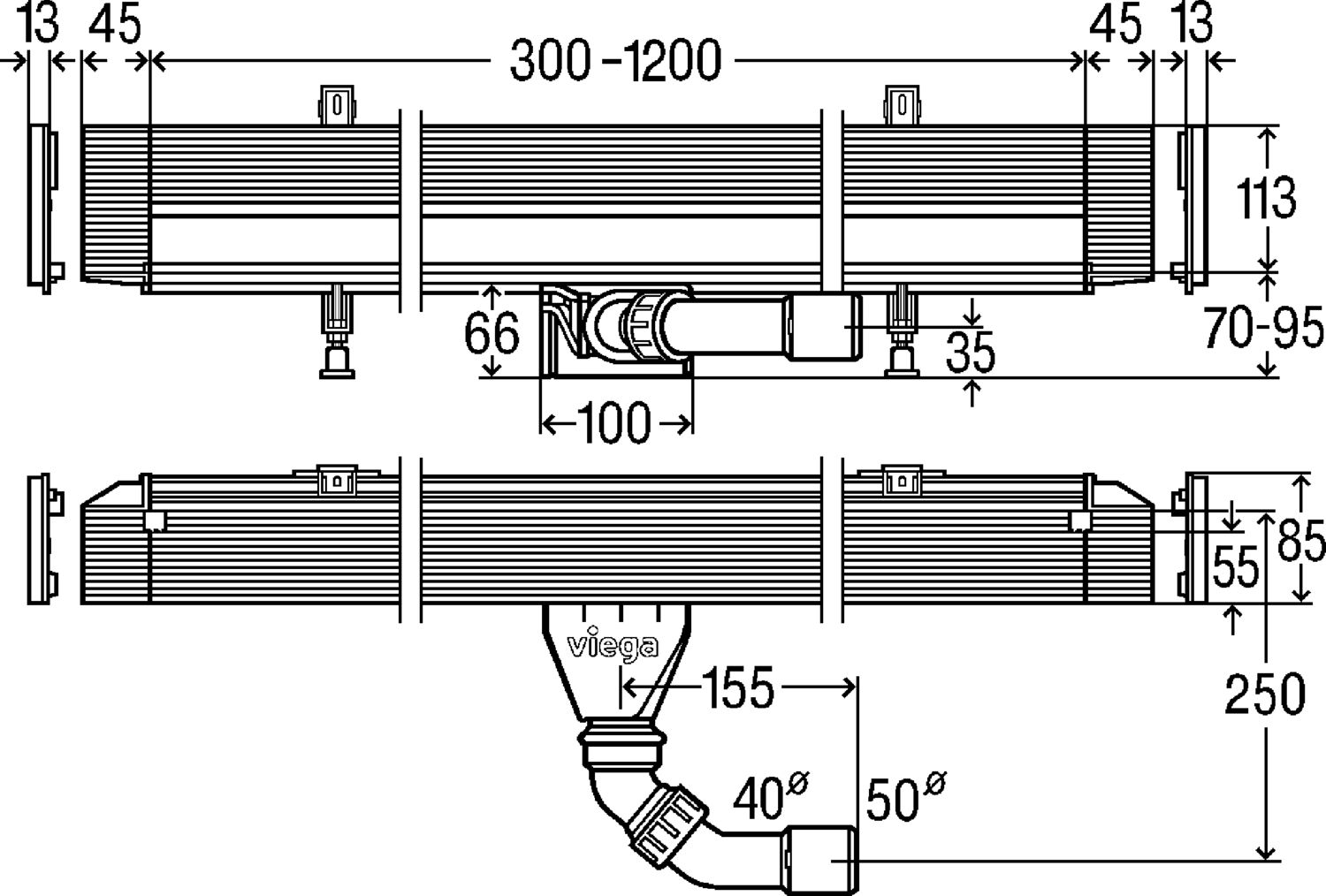 Душевой лоток встраиваемый в стену Viega Advantix Vario без решетки, плоский, 30-120 см, 736736
