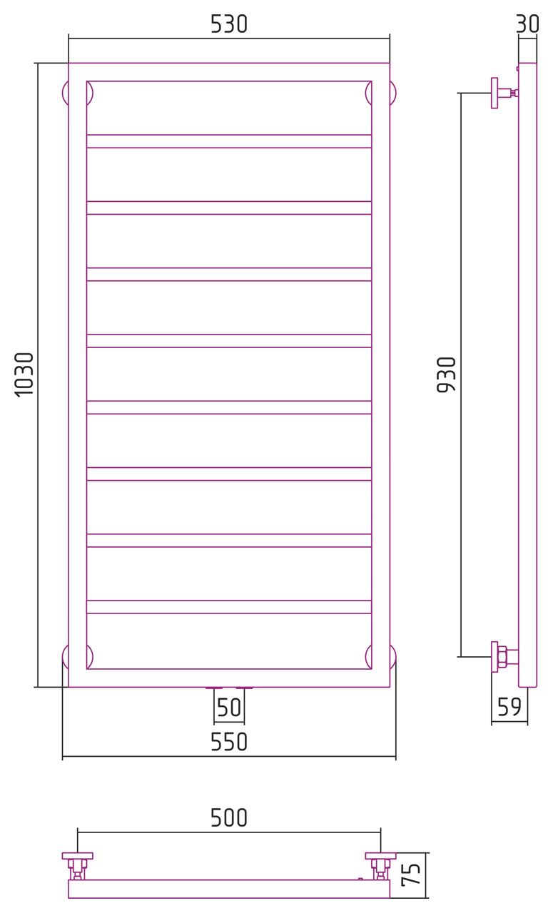 Водяной полотенцесушитель Сунержа Канцлер 1000x500 белый