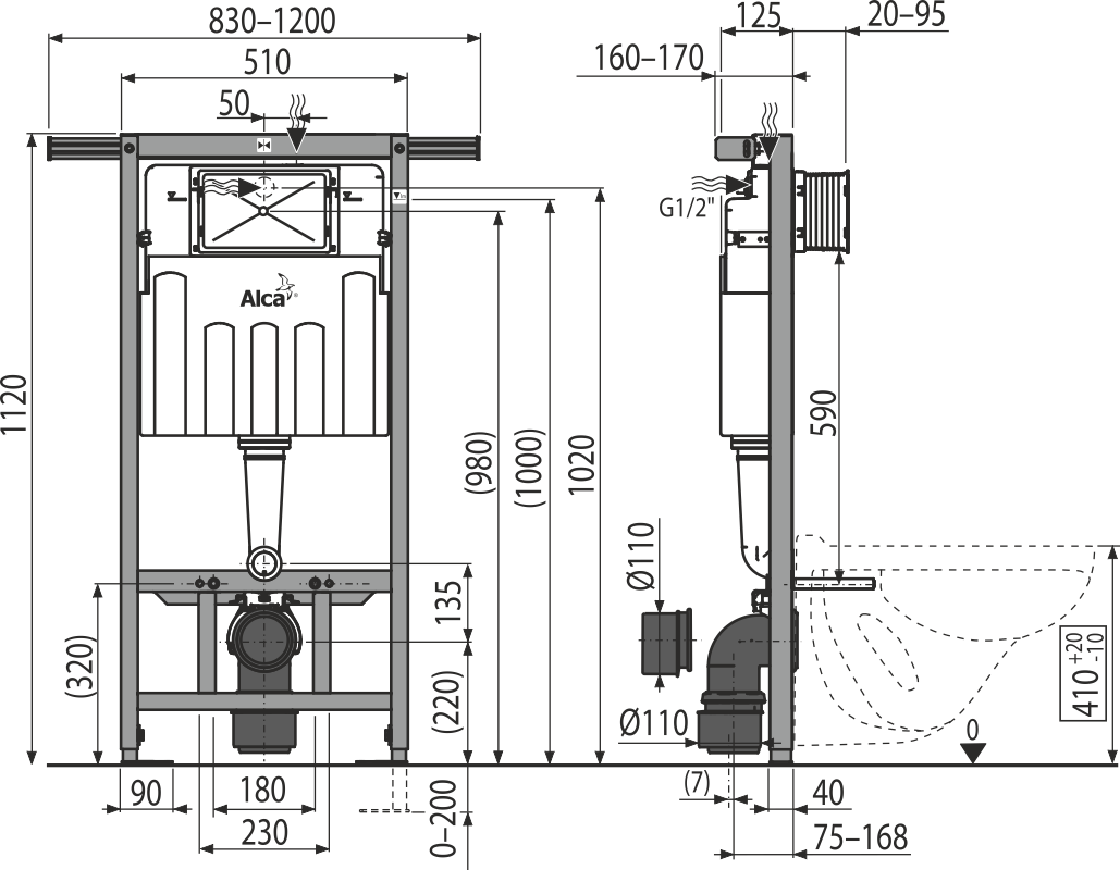 Скрытая система инсталляции Alcaplast Jadromodul, AM102/1120