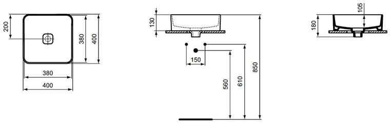 Умывальник Ideal Standard Strada II Square Vessel 40x40, T296201