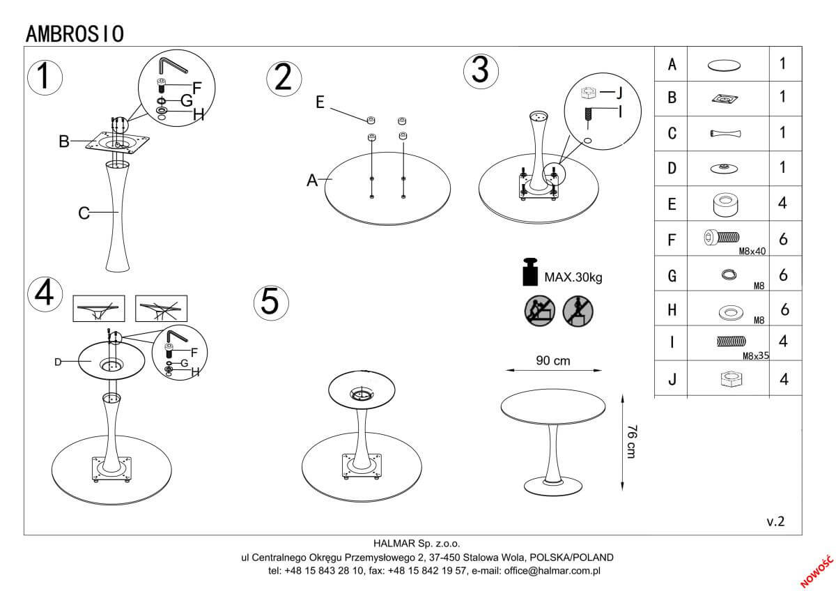 Стол обеденный Halmar Ambrosio белый мрамор/черный, V-CH-AMBROSIO-ST