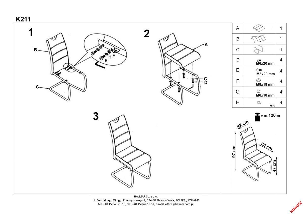 Стул кухонный Halmar K349 серый, V-CH-K/349-KR