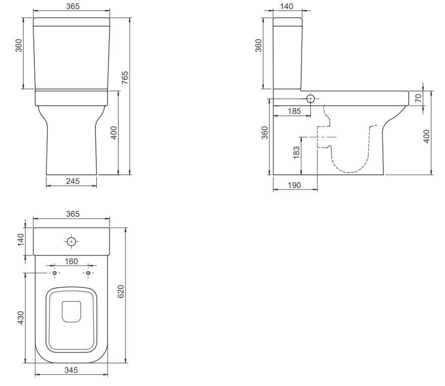 Унитаз напольный пристенный с функцией биде CeraStyle Noura, WC00403SH00+CS004010100+IM018010201200