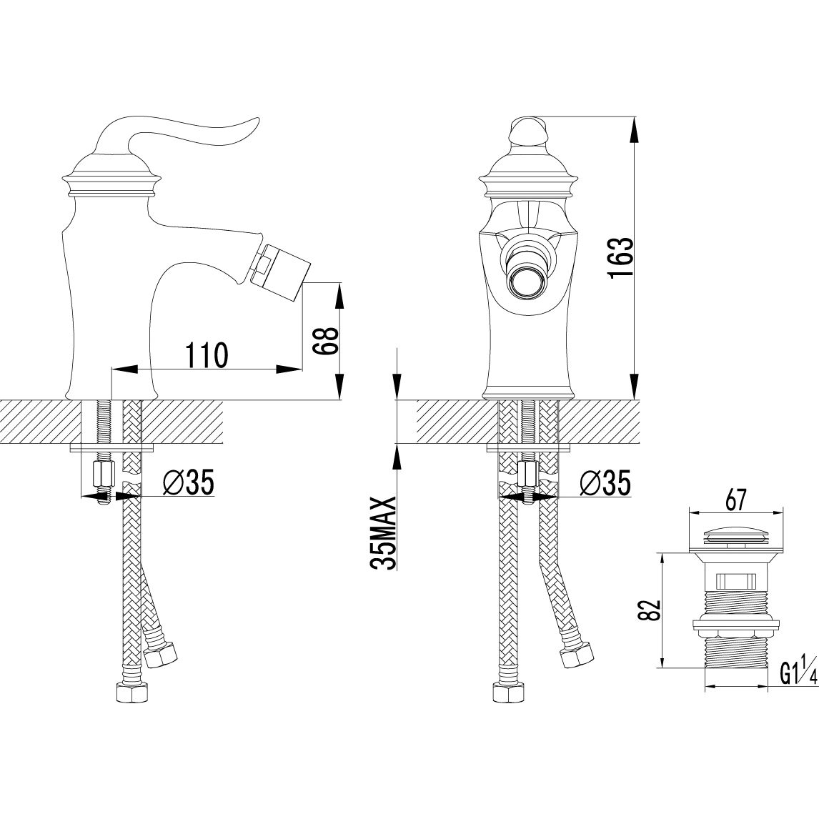 Смеситель для биде с донным клапаном клик-клак Lemark Brava, LM4708G