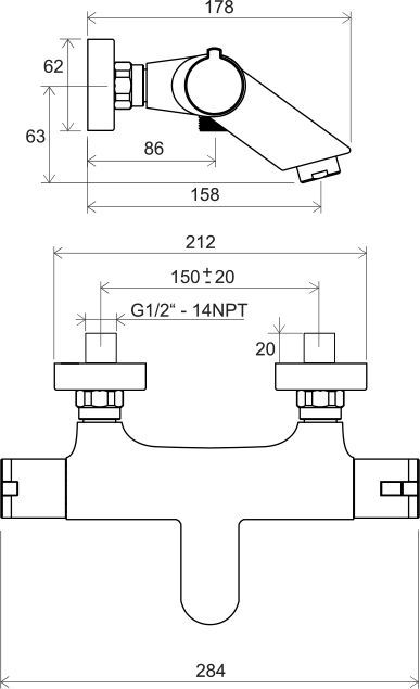 Смеситель настенный термостатический для ванны без гарнитуры Ravak TE 022.00/150, X070047