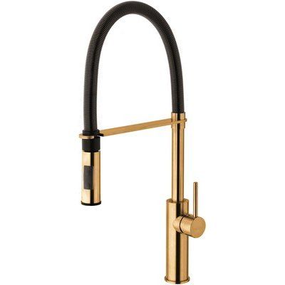 Смеситель для кухни с вытяжным душем Paffoni Stiсk LIG179NONO матовое золото/черный матовый, LIG179HGSPNO
