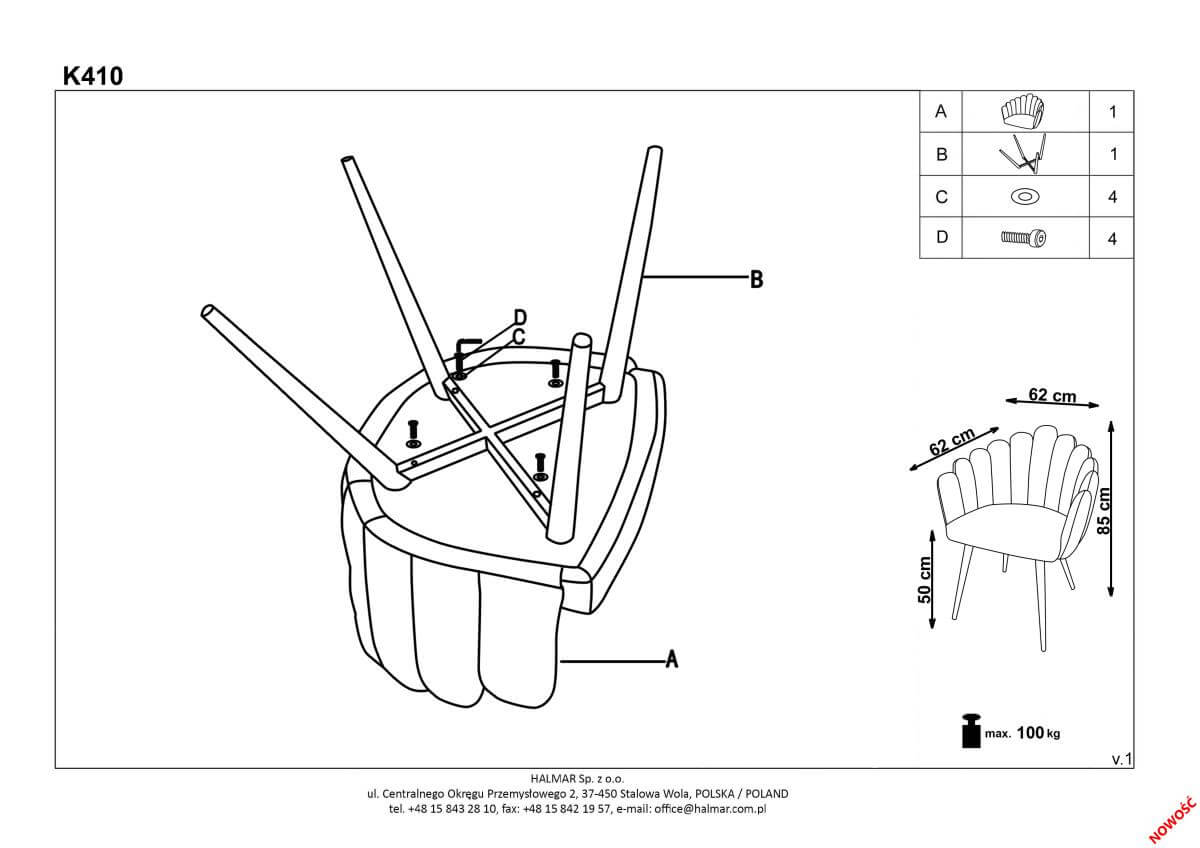 Стул кухонный Halmar K410 розовый, V-CH-K/410-KR-ROZOWY