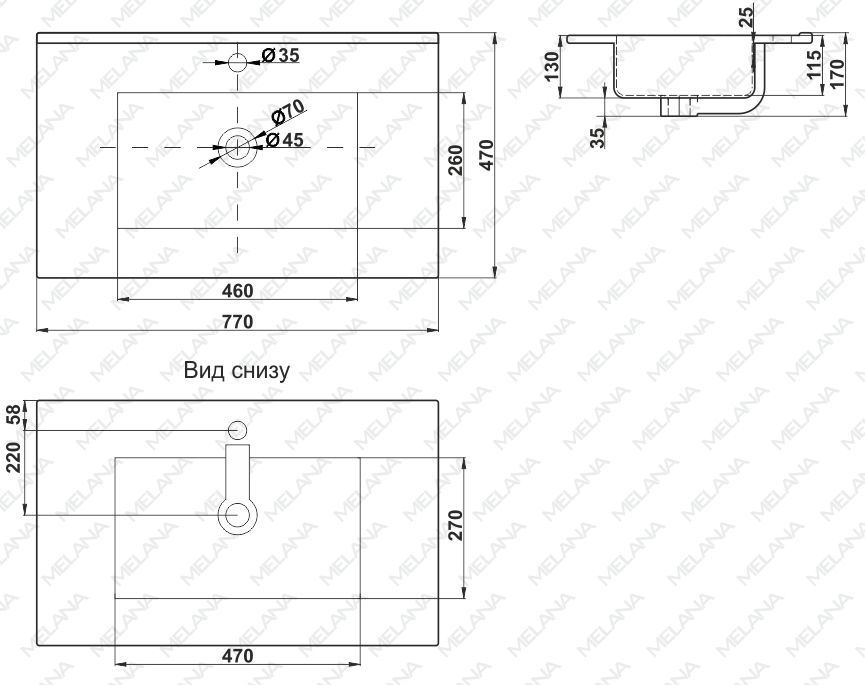 Раковина Melana MLN-E75 (9075E), 9075E-805