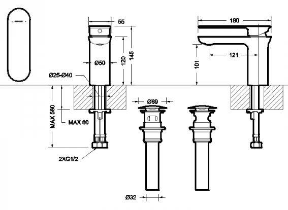 Смеситель для умывальника Bravat Gina F165104C