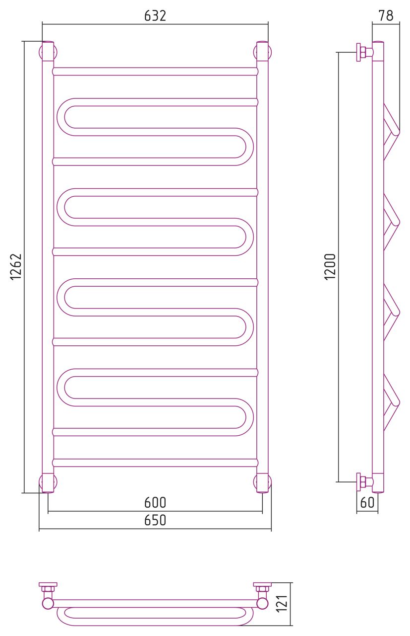 Водяной полотенцесушитель Сунержа Элегия 1200x600