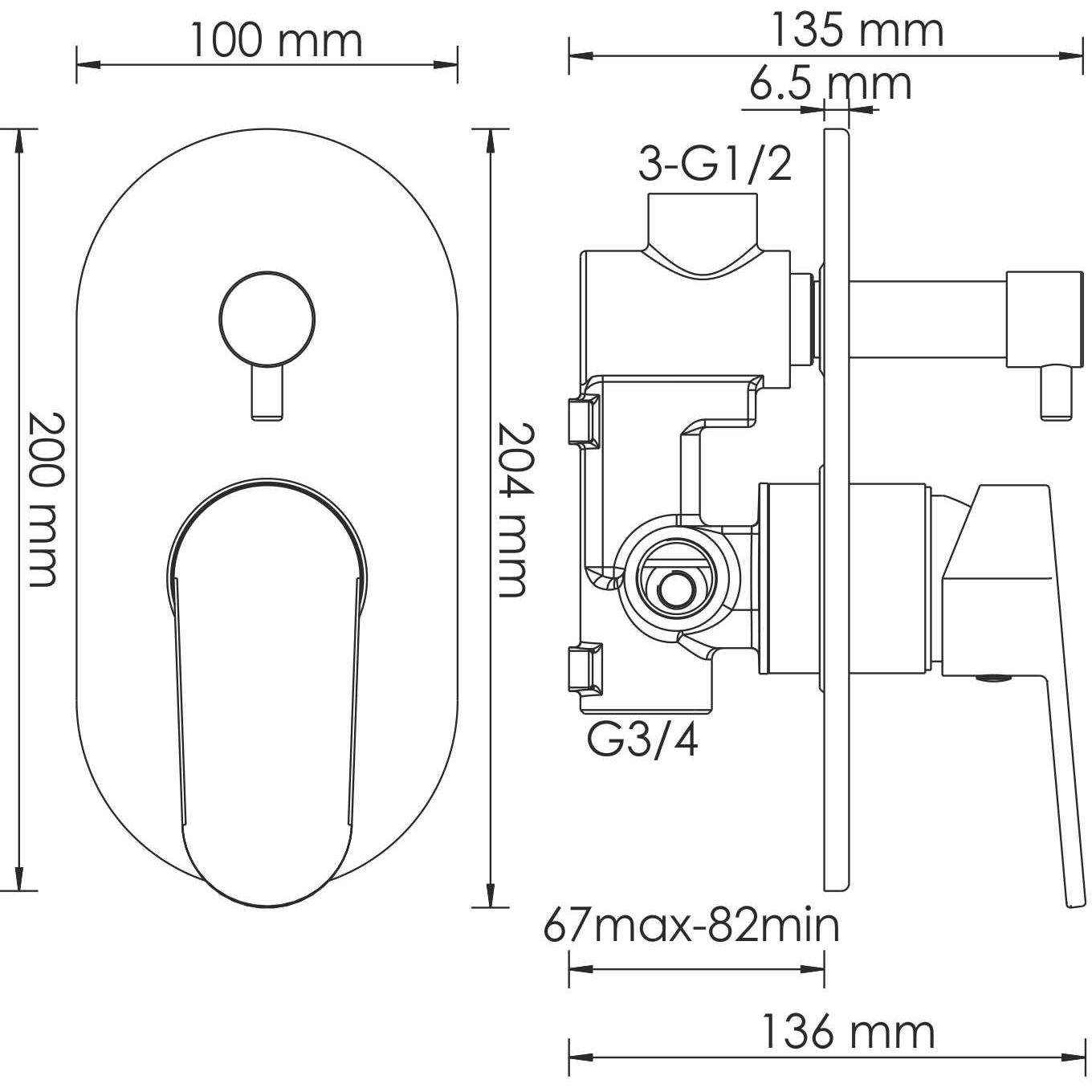 Смеситель для ванны и душа WasserKRAFT Donau, 5341