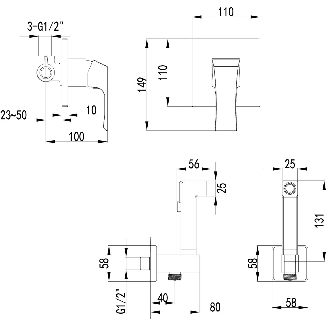 Смеситель с гигиеническим душем встраиваемый Lemark Unit, LM4519C