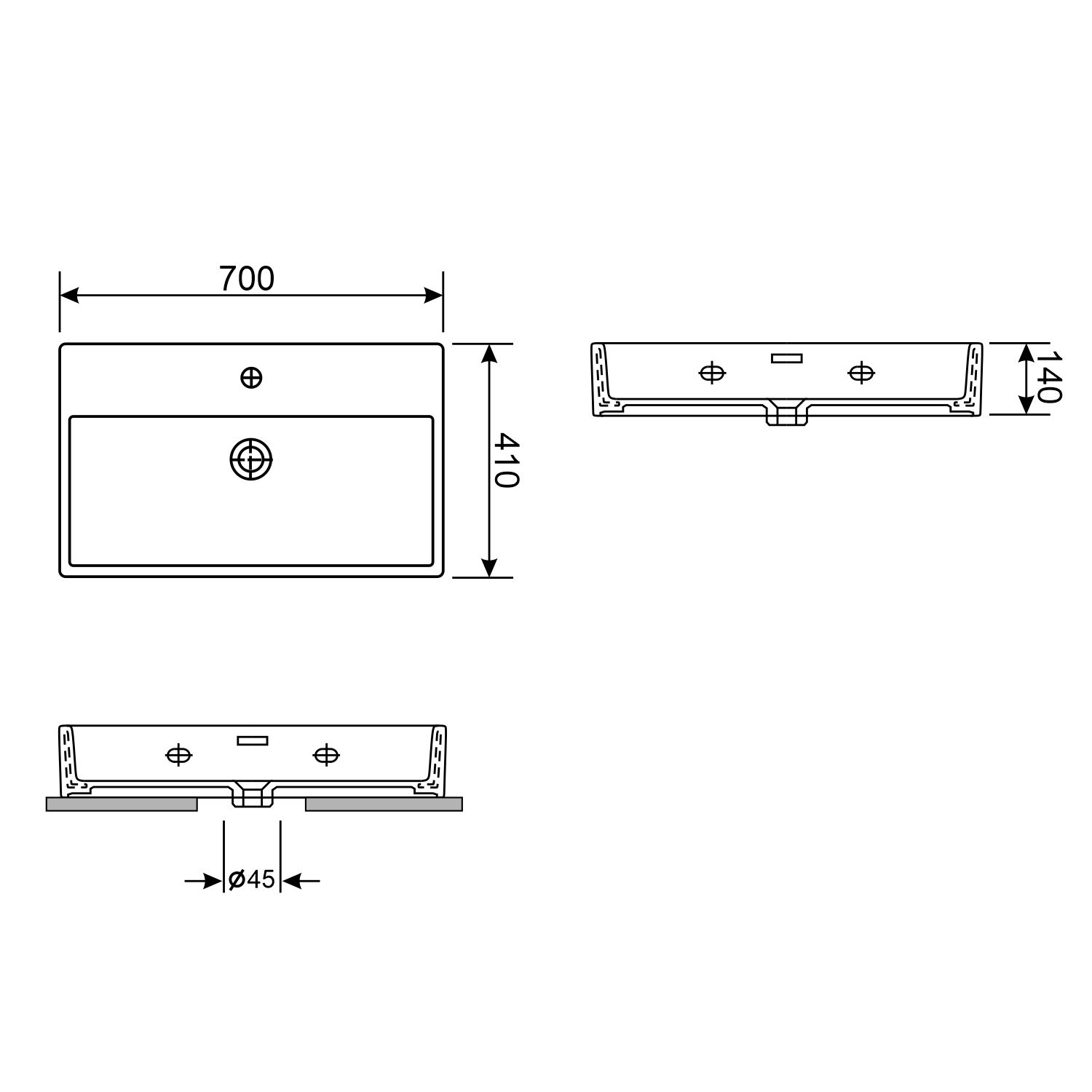 Накладная или настенная раковина Wellsee Graceful Pro 70x41, 150903000
