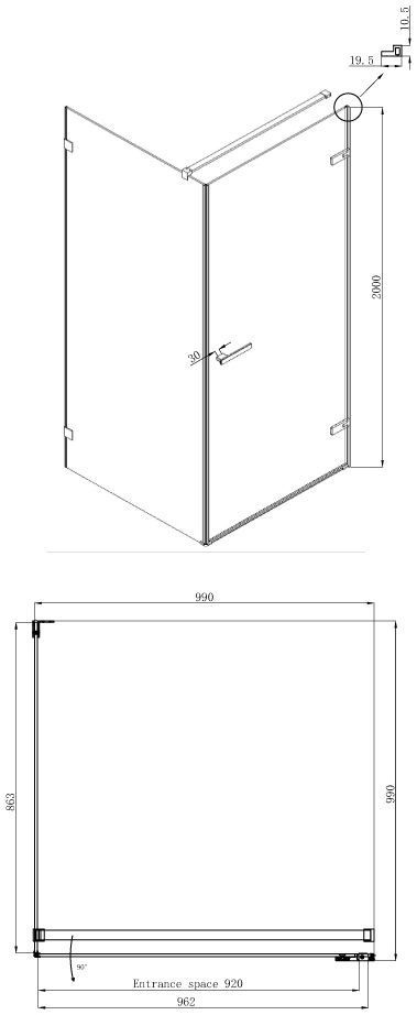 Квадратное душевое ограждение Ambassadro Amber 10011102R