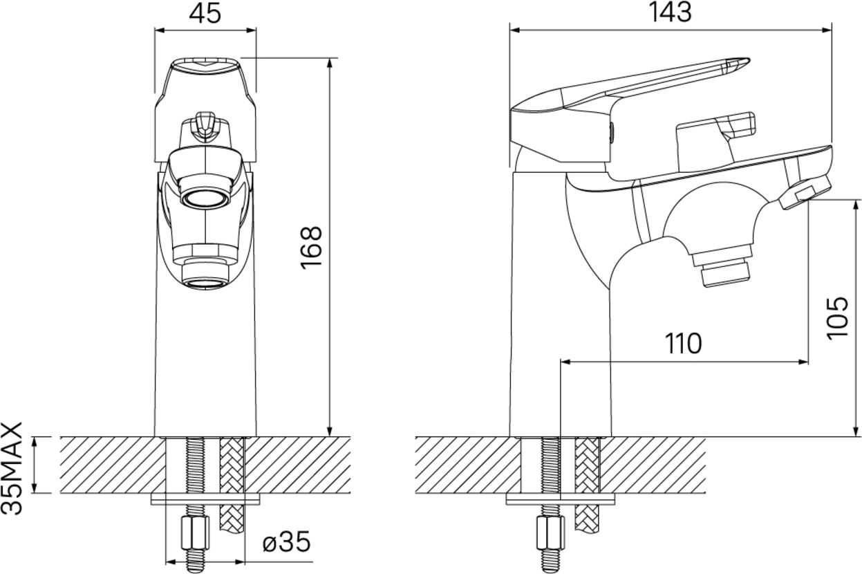 Смеситель на борт ванны на 1 отверстие с керамическим дивертором, Iddis Torr, TORSB10i07