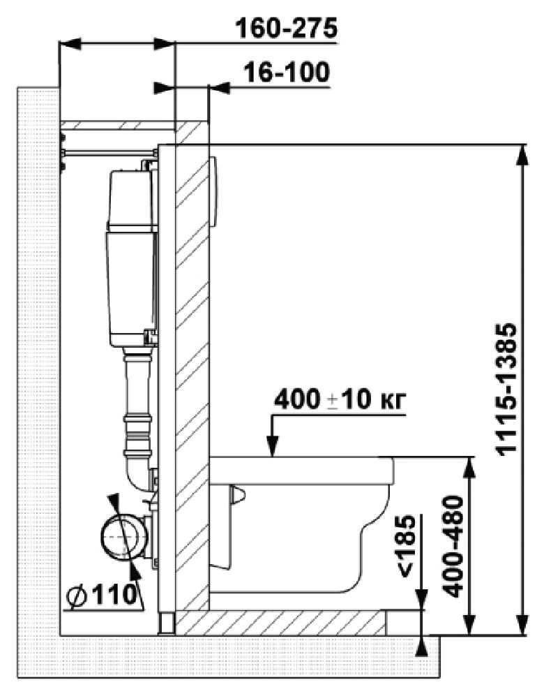 Инсталяция для скрытого монтажа унитаза Berges АТОМ Line 410 кнопка черная SoftTouch, 040340