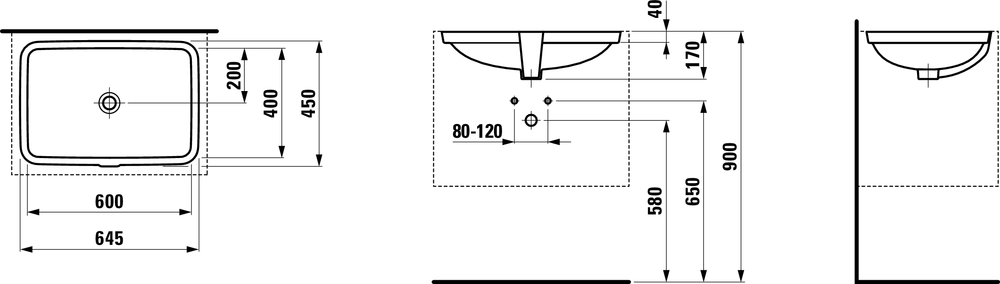 Раковина встраиваемая снизу Laufen Pro S 60x40 LCC, 8.1196.5.400.109.1