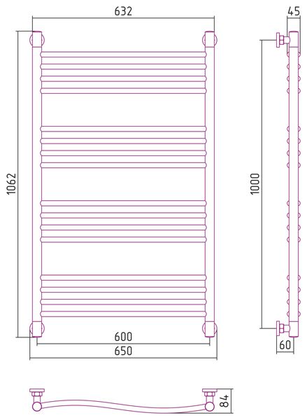 Водяной полотенцесушитель Сунержа Флюид+ 1000x600