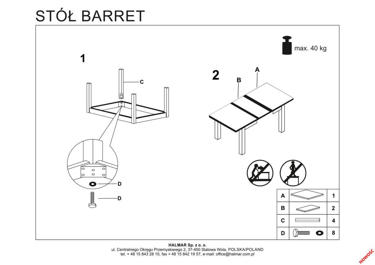 Стол обеденный Halmar Barret раскладной белый матовый/дуб лефкас, V-PL-BARRET-ST
