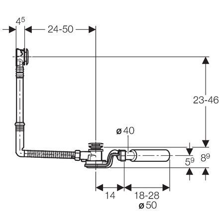Слив-перелив удлиненный для ванны с кнопкой слива Geberit, 150.756.21.1