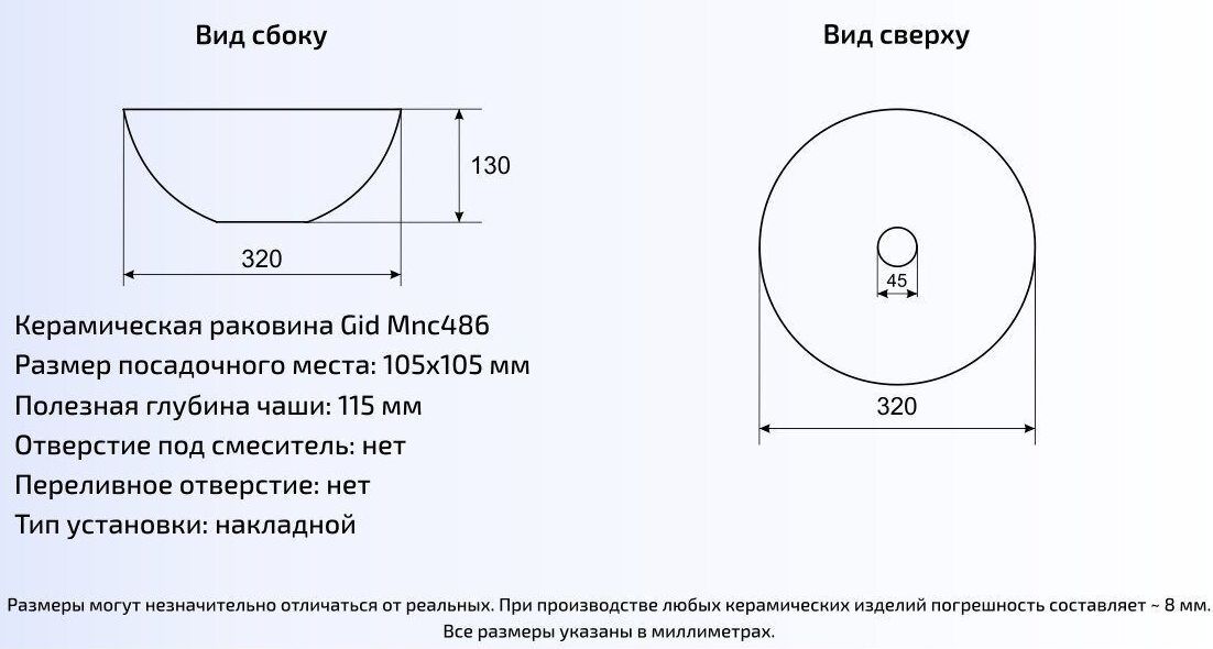 Умывальник Gid MNC486 32x32, 54434