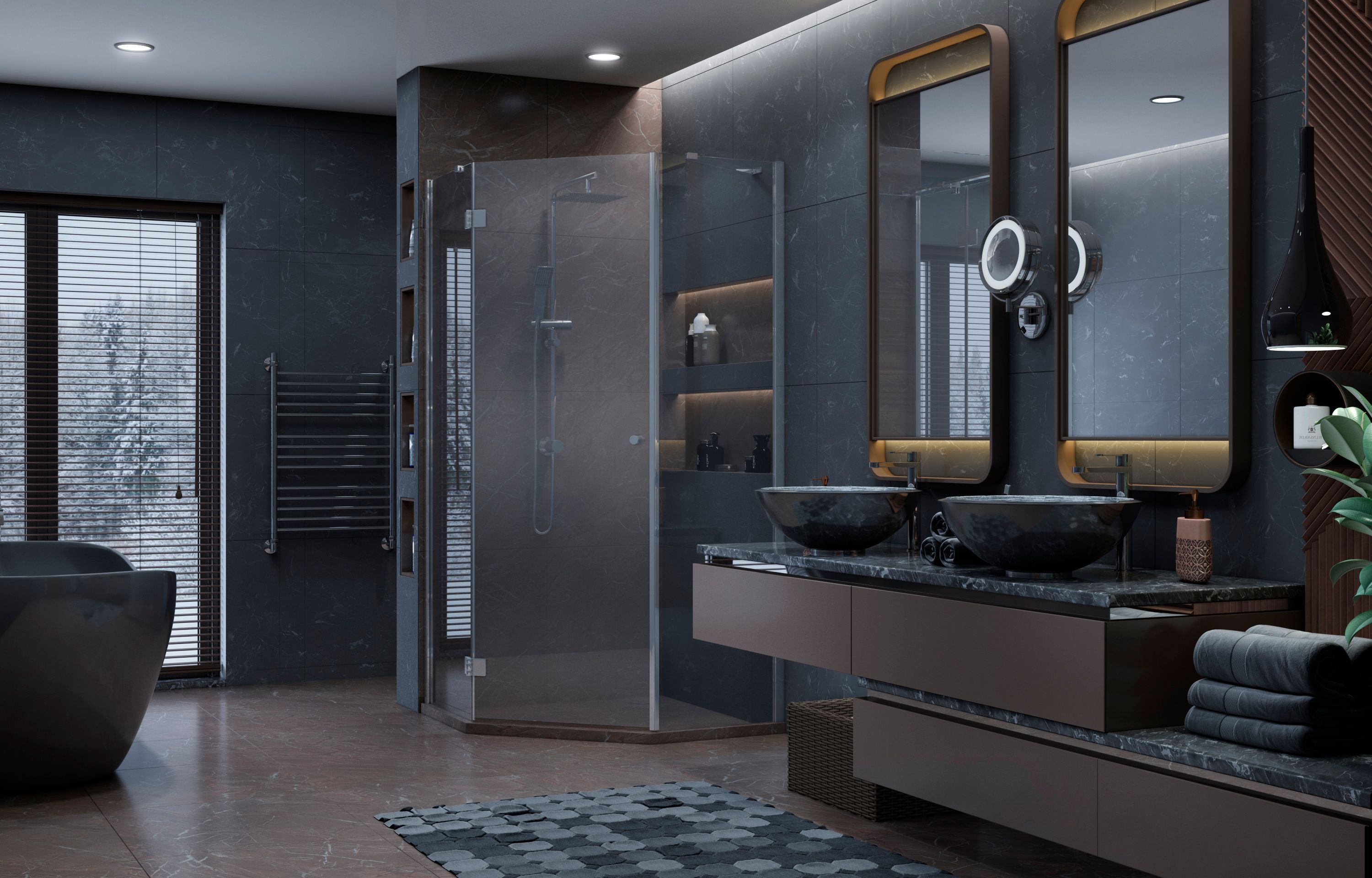 Пятиугольное душевое ограждение с распашной дверью Ambassador Diamond 12011112L