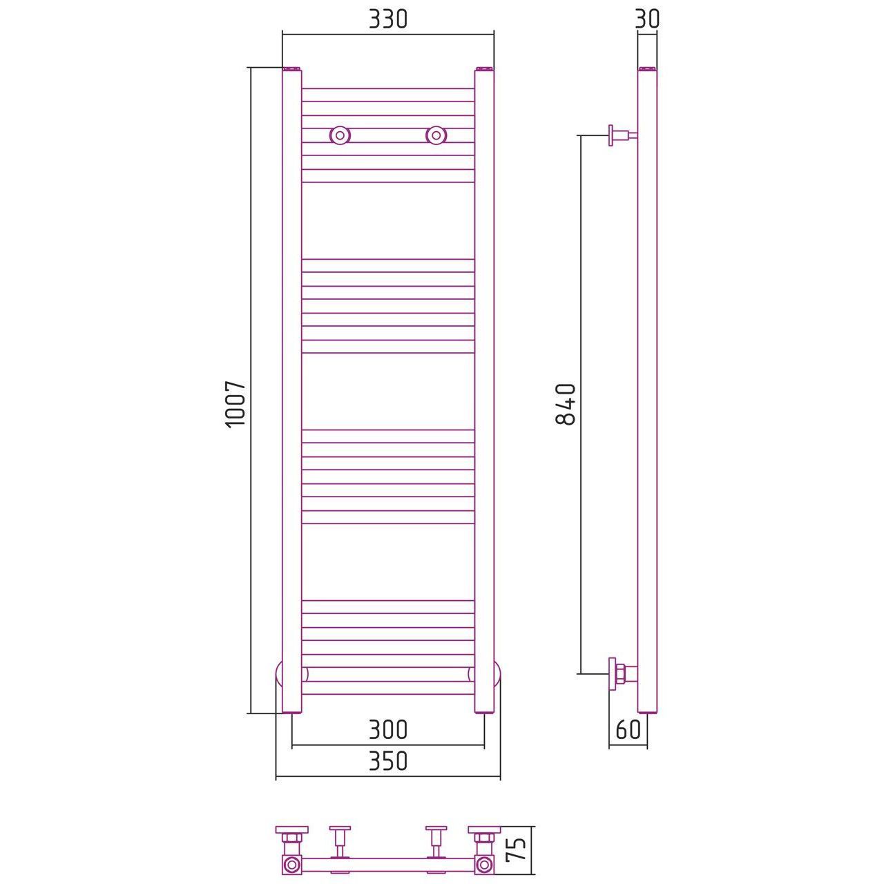 Водяной полотенцесушитель Сунержа Модус 1000x300
