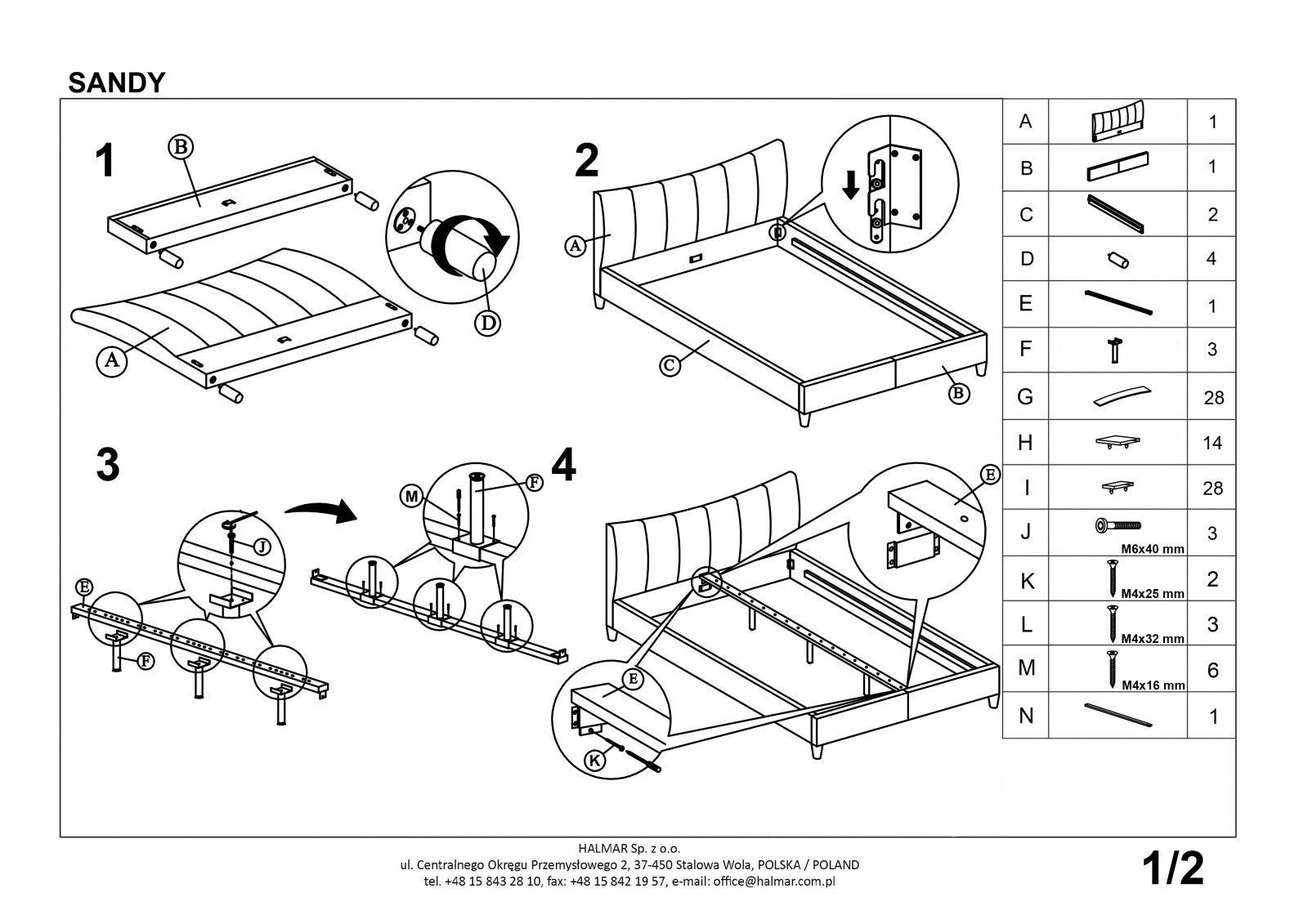 Кровать Halmar Sandy белый 160/200, V-CH-SANDY-LOZ-BIALY