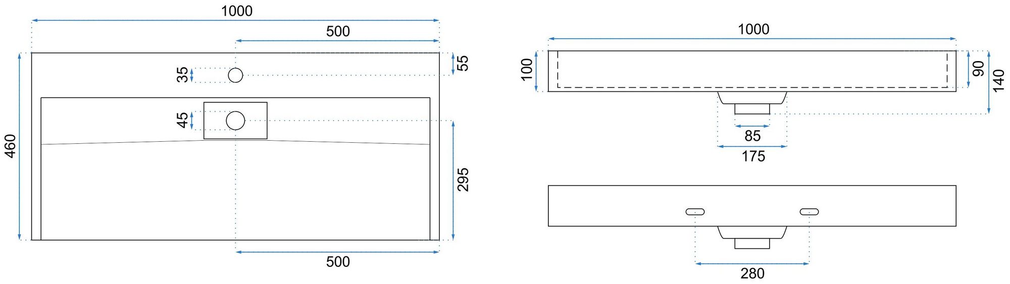 Умывальник Rea Goya Black 100x46, REA-U8666