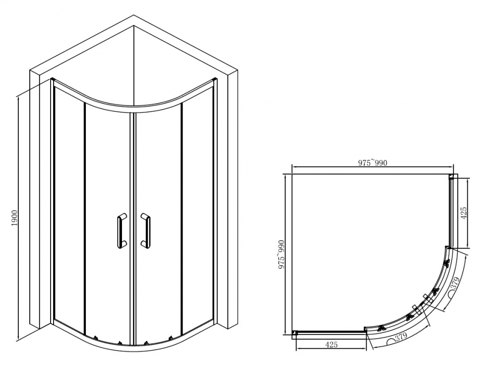 Радиальный душевой уголок Abber Schwarzer Diamant 100x100, AG01100B