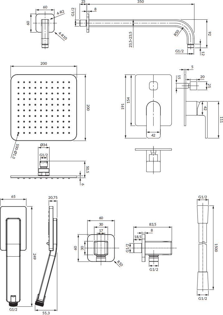 Душевая система встроенная Omnires Baretti SYSBA10BL, SYSВА10BL