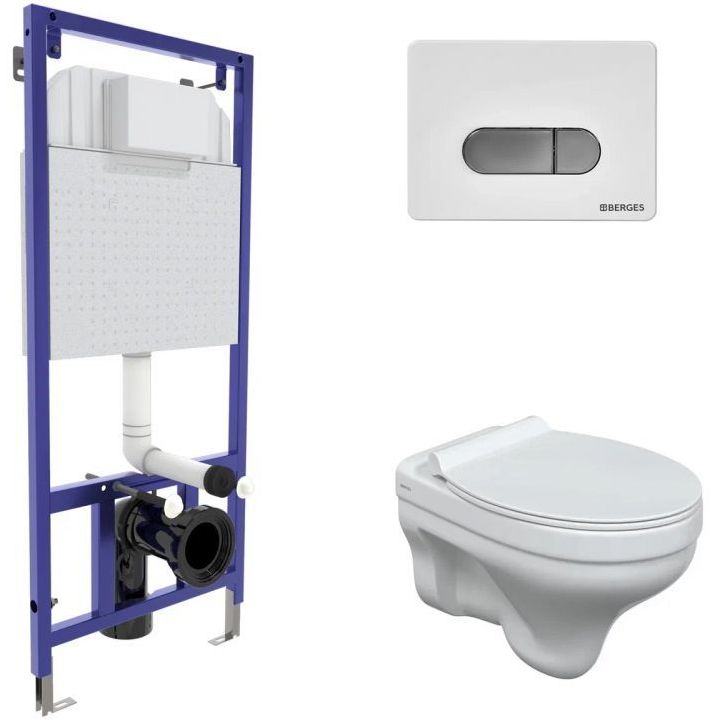Комплект Berges Novum, кнопка D7 белая/хром, унитаз Albit S, сиденье Top Slim, 042441