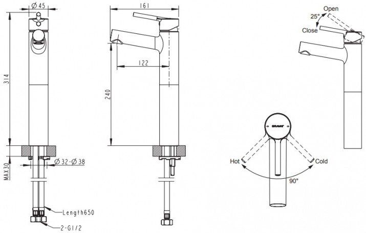 Смеситель для умывальника высокий Bravat Palace F1172217CP-A