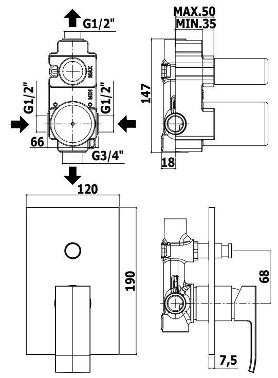 Смеситель встраиваемый Paffoni Elle хром, EL015CR