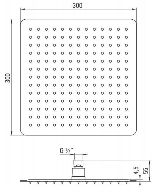 Верхний душ стальной квадратный 300x300 мм Deante Cascada Nero Flox, NAC_209K